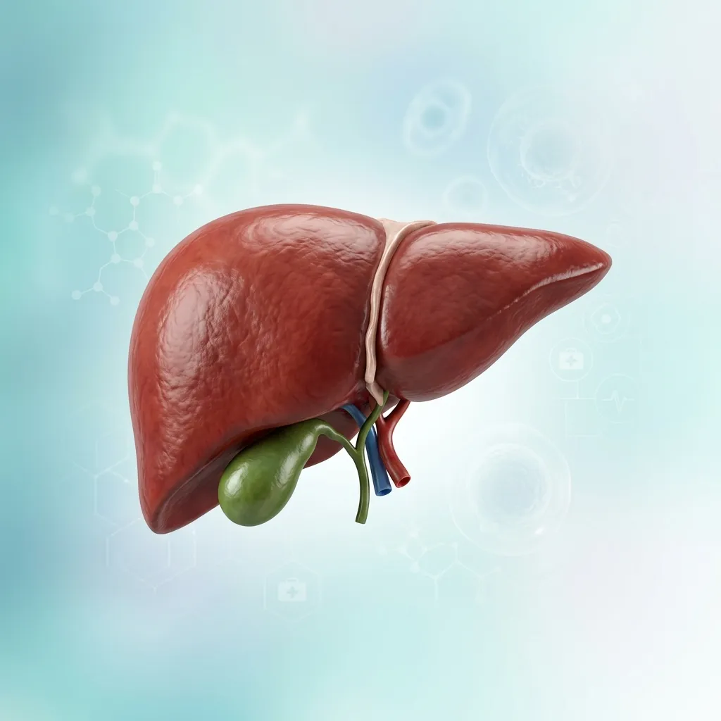 Abstract rendering of a human liver anatomy representing liver health and recovery