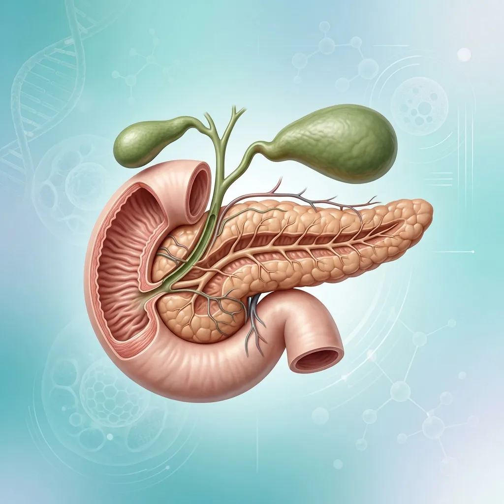 Abstract rendering of human pancreas anatomy indicating medical health and recovery